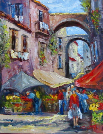 Piazza Market 16X20 oil